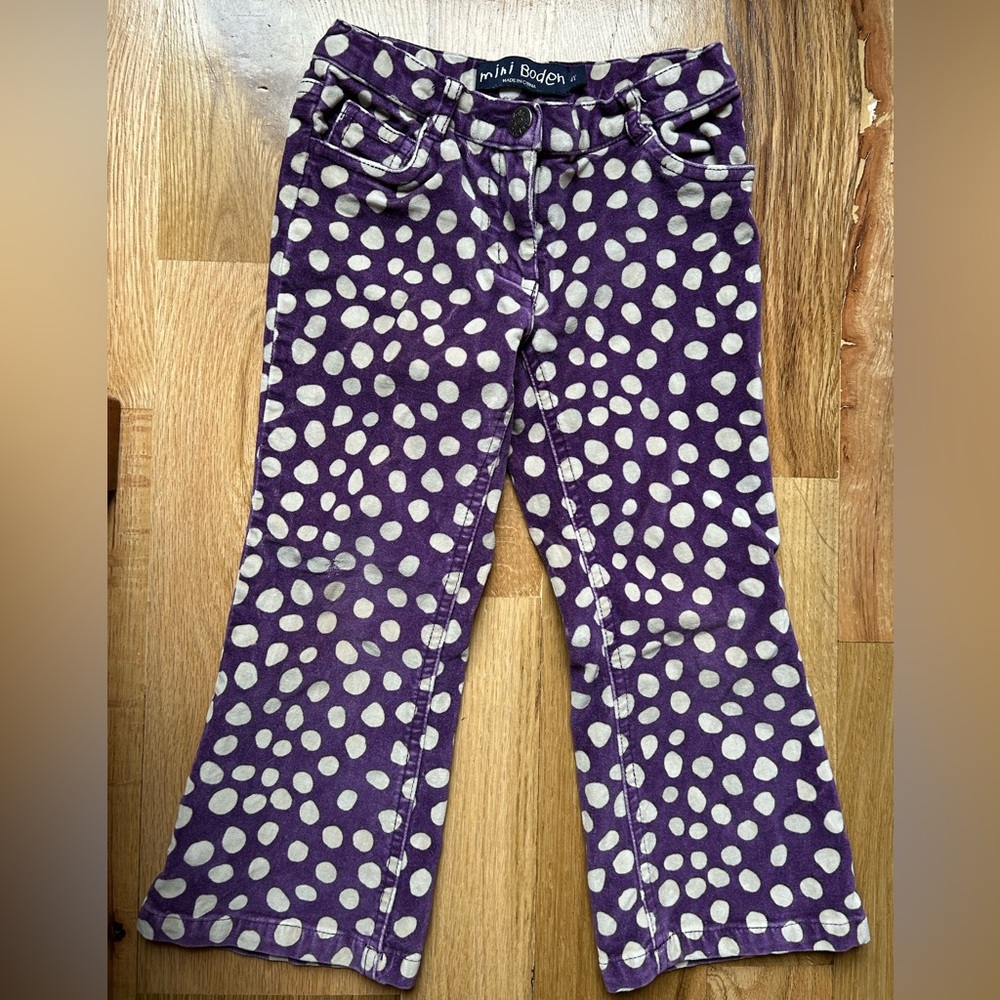 Mini Boden Purple Velvet Polka Dot Flare Jeans (4Y)